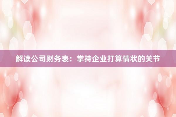 解读公司财务表：掌持企业打算情状的关节