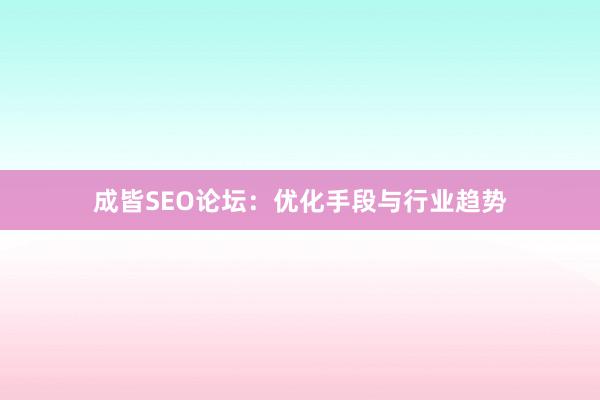 成皆SEO论坛：优化手段与行业趋势